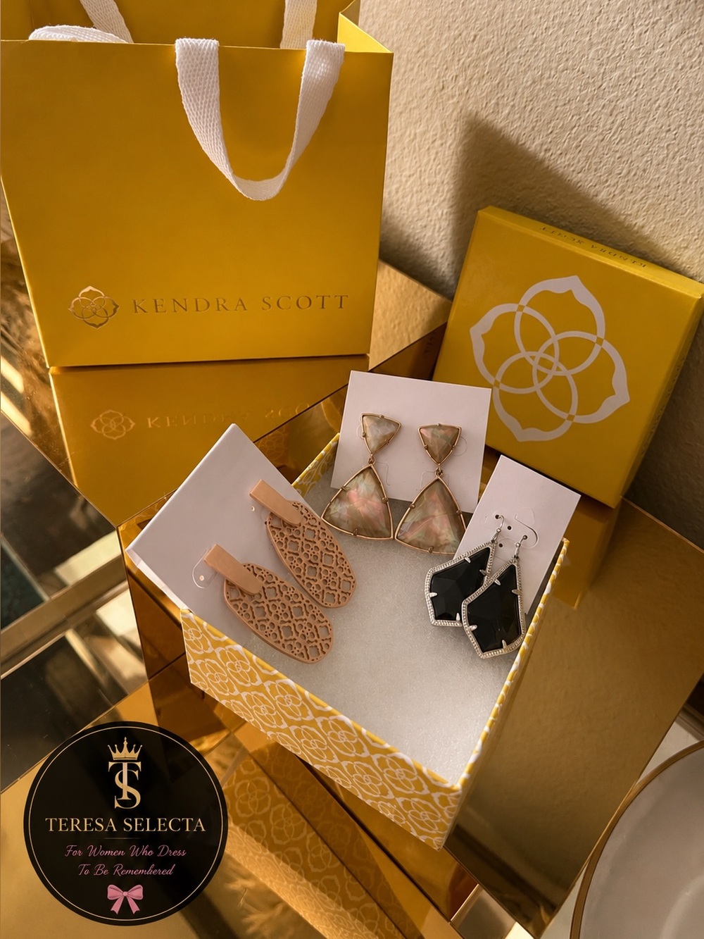 Kendra Scott Earrings Lot of 3 Gold Tone Statement Dangle Jewelry Gift Set